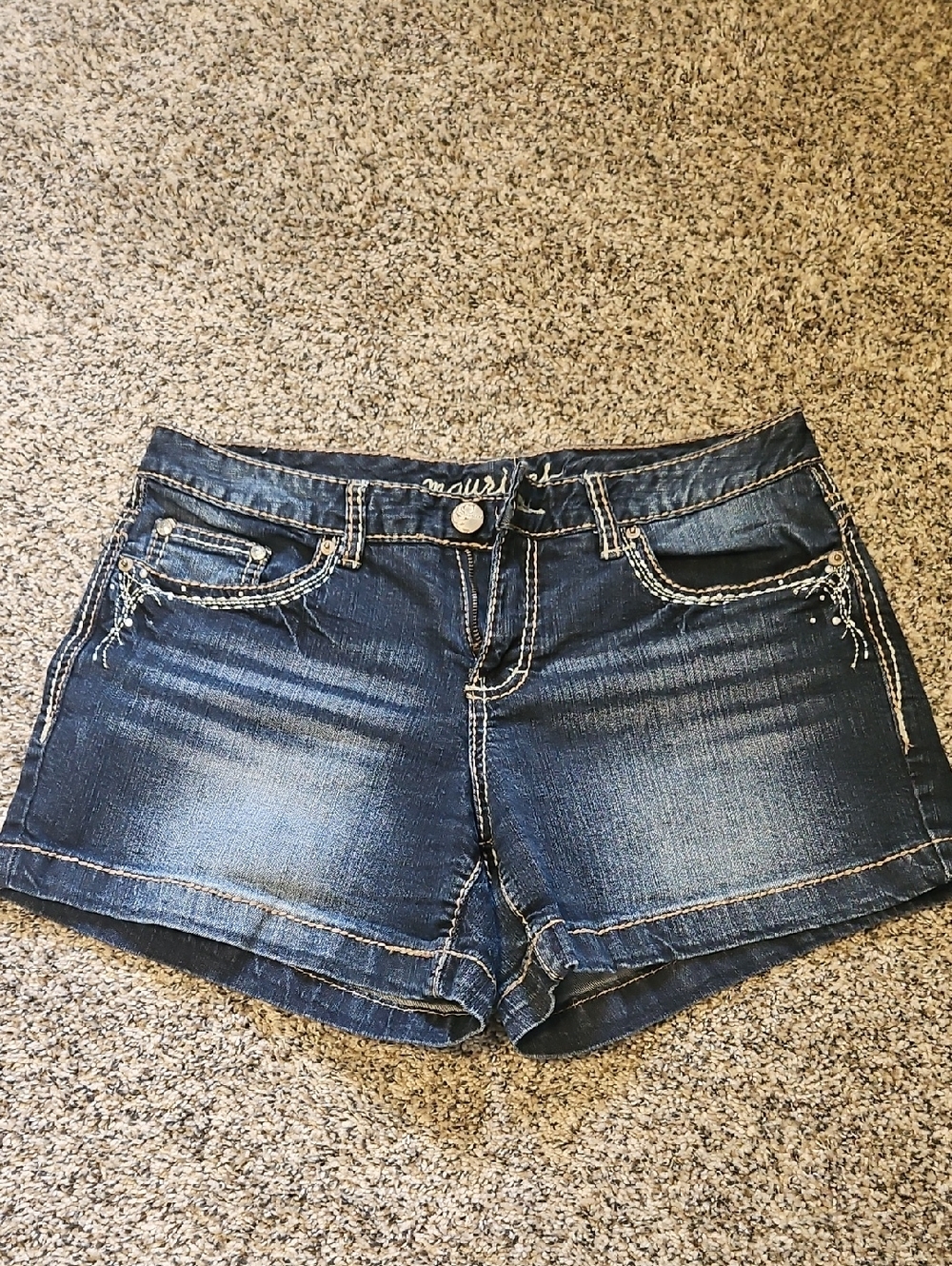 Maurice's Women's Dark Blue Denim Shorts with Contrast Stitching